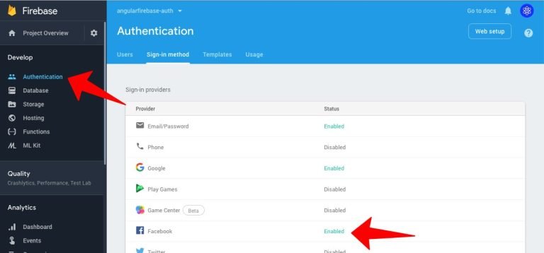 enable Facebook auth provider service